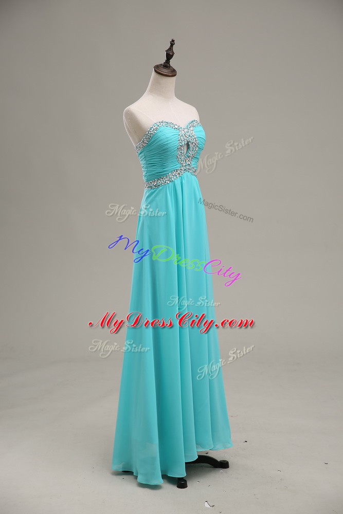 Superior Sleeveless Lace Up Floor Length Beading and Ruching Pageant Dress for Teens