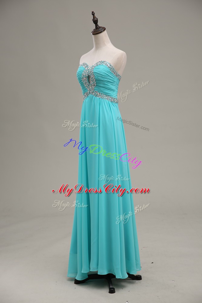 Superior Sleeveless Lace Up Floor Length Beading and Ruching Pageant Dress for Teens