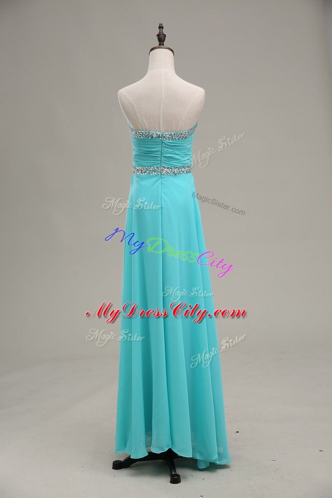 Superior Sleeveless Lace Up Floor Length Beading and Ruching Pageant Dress for Teens