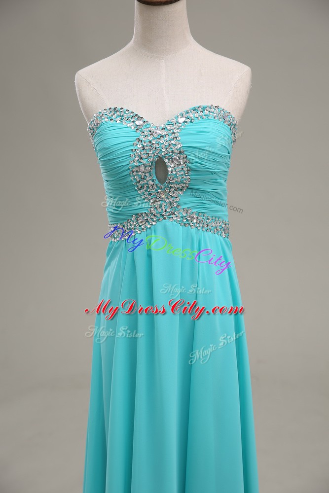 Superior Sleeveless Lace Up Floor Length Beading and Ruching Pageant Dress for Teens