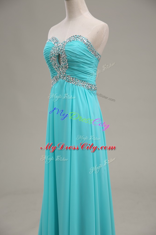 Superior Sleeveless Lace Up Floor Length Beading and Ruching Pageant Dress for Teens