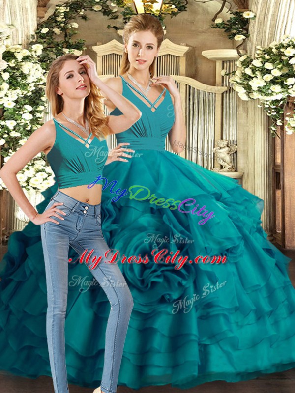 Fashion Sleeveless Sweep Train Backless Ruffled Layers Quinceanera Dresses