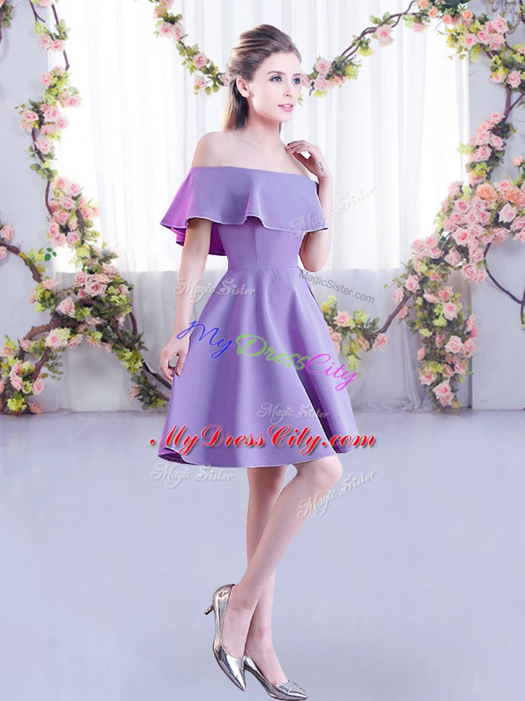 Chic Mini Length Lavender Wedding Party Dress Chiffon Short Sleeves Ruching