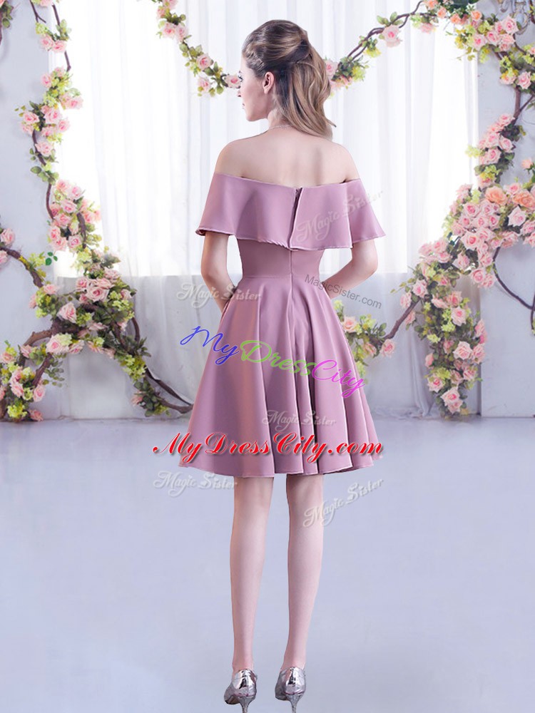 Chic Mini Length Lavender Wedding Party Dress Chiffon Short Sleeves Ruching