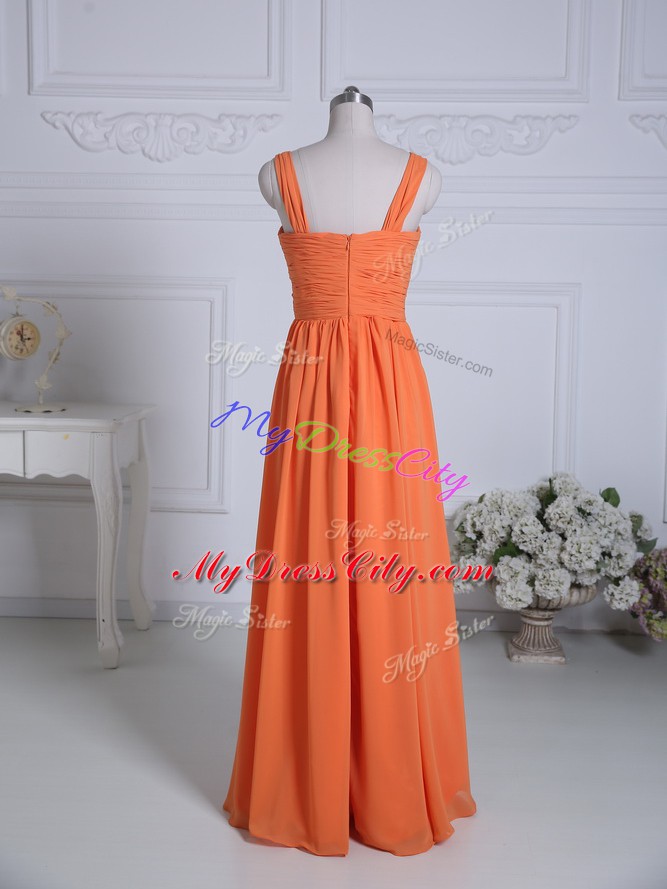 Excellent Orange Sleeveless Chiffon Zipper Bridesmaid Dress for Wedding Party