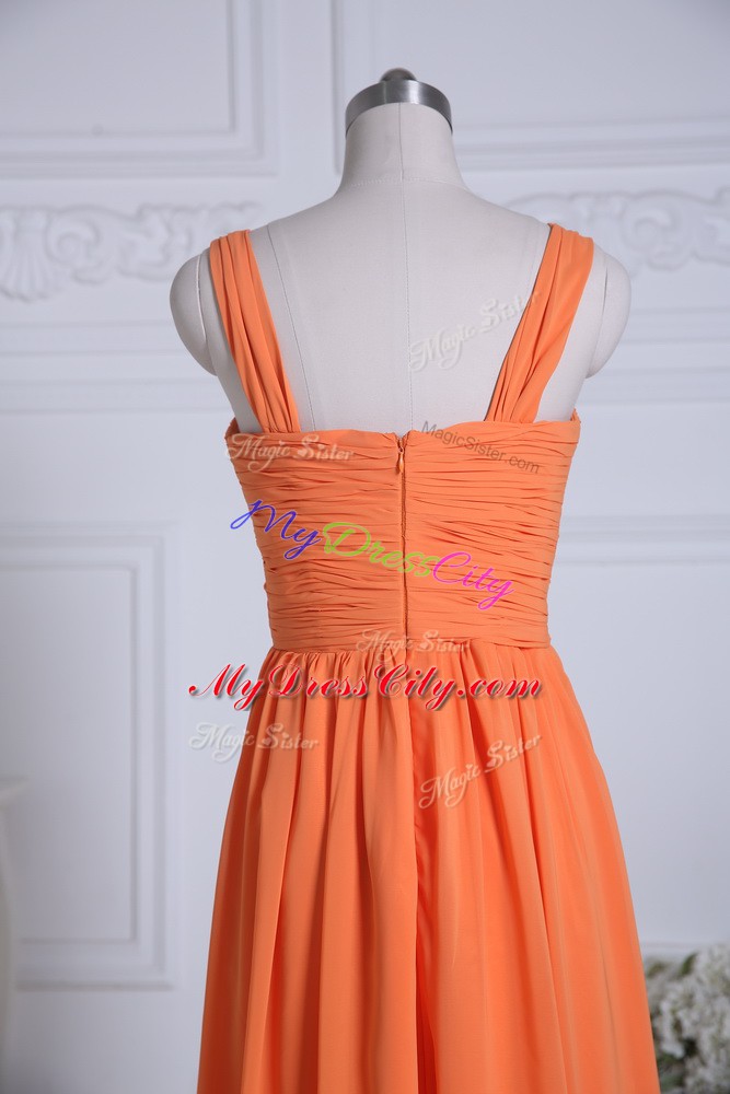 Excellent Orange Sleeveless Chiffon Zipper Bridesmaid Dress for Wedding Party