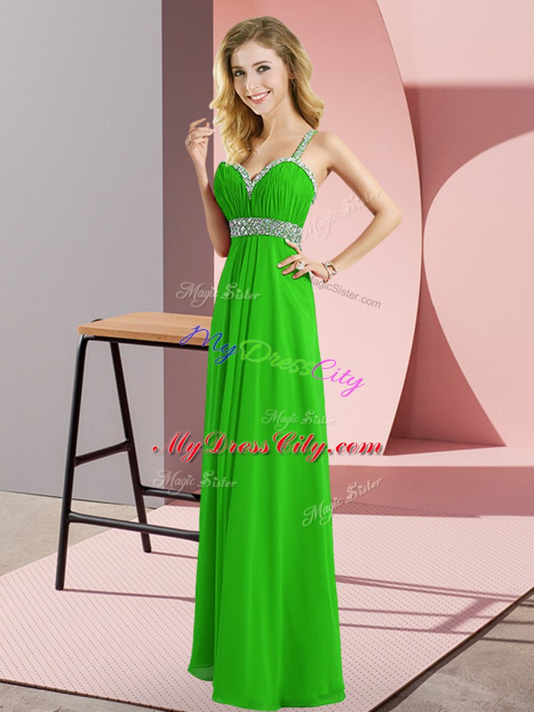 Fine Green Criss Cross Straps Beading Evening Dresses Chiffon Sleeveless