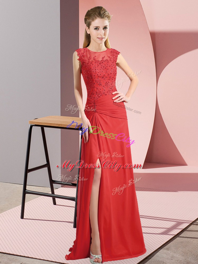 Shining Sleeveless Zipper Floor Length Beading Prom Party Dress