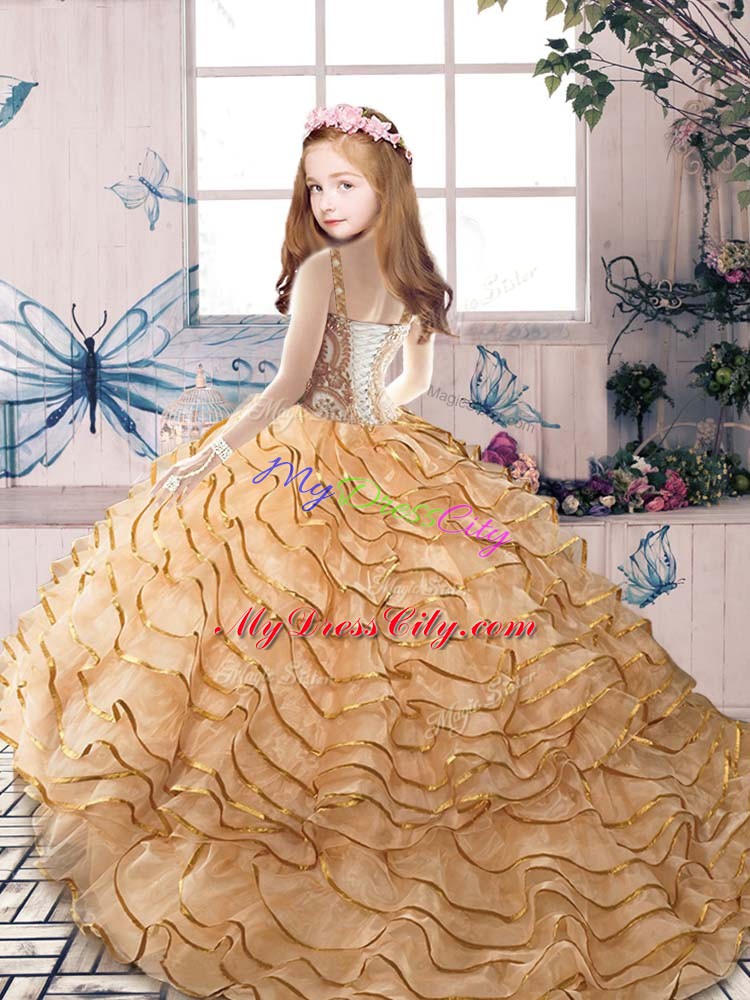 Custom Fit Lace Up Pageant Dress for Teens Apple Green for Party and Wedding Party with Beading and Ruffled Layers Court Train