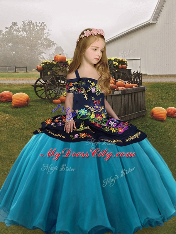 Organza Sleeveless Floor Length Kids Formal Wear and Embroidery