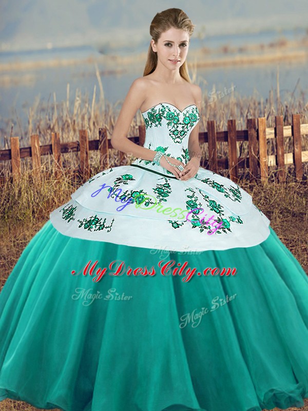 Sleeveless Lace Up Floor Length Embroidery and Bowknot Sweet 16 Dress