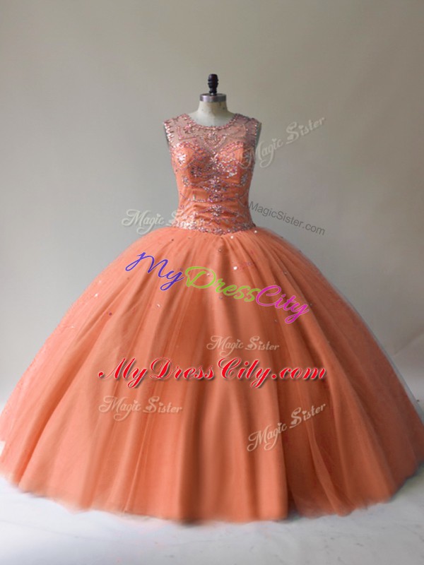 Gorgeous Scoop Sleeveless Tulle Quinceanera Gowns Beading Lace Up