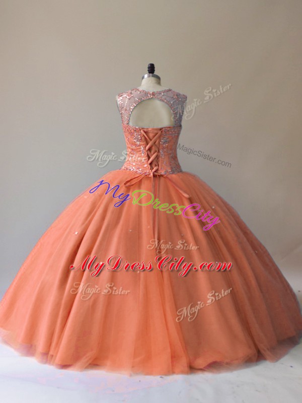 Gorgeous Scoop Sleeveless Tulle Quinceanera Gowns Beading Lace Up