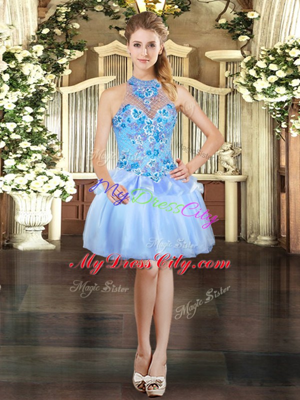 Attractive Light Blue Sleeveless Organza Lace Up Party Dress Wholesale for Prom and Party