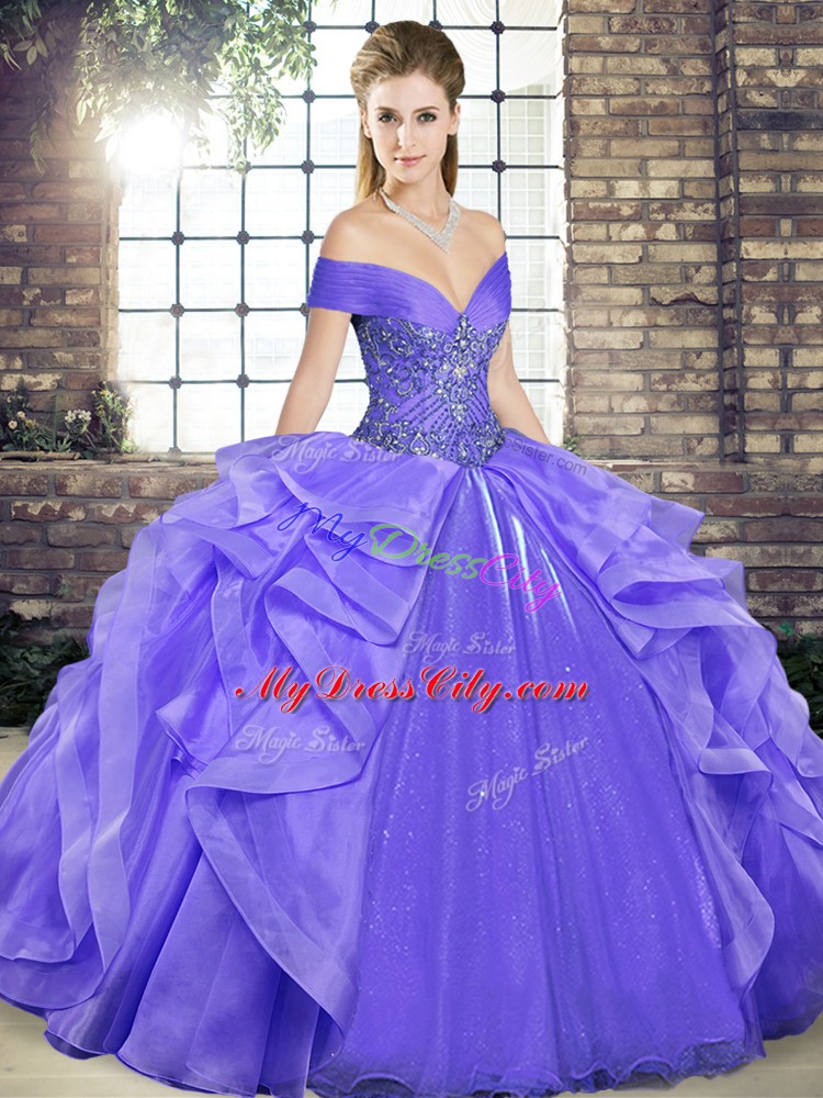 Sleeveless Lace Up Floor Length Beading and Ruffles Quinceanera Dress