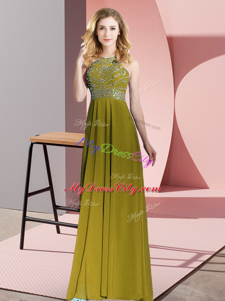 Chiffon Sleeveless Floor Length Evening Dress and Beading