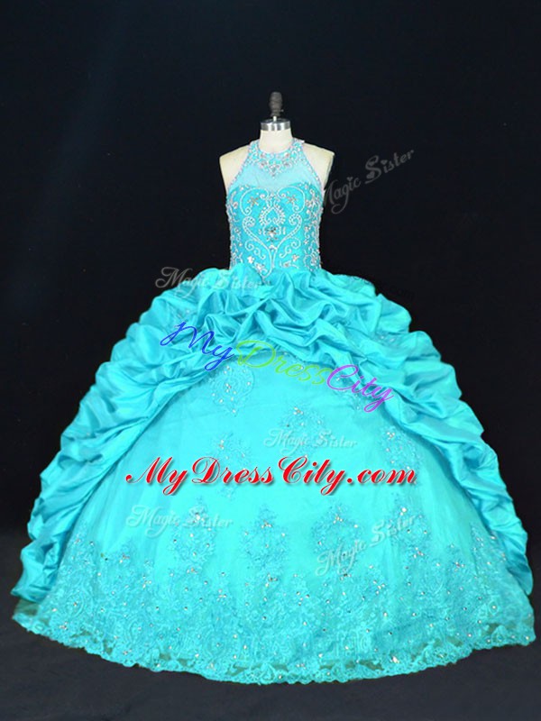 Cute Sleeveless Beading and Appliques and Embroidery and Pick Ups Lace Up 15 Quinceanera Dress