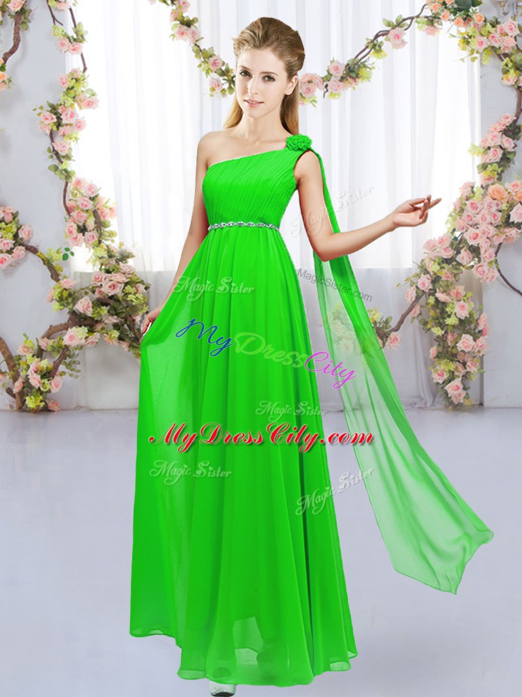 Best Selling Lace Up Bridesmaid Gown Beading and Hand Made Flower Sleeveless Floor Length