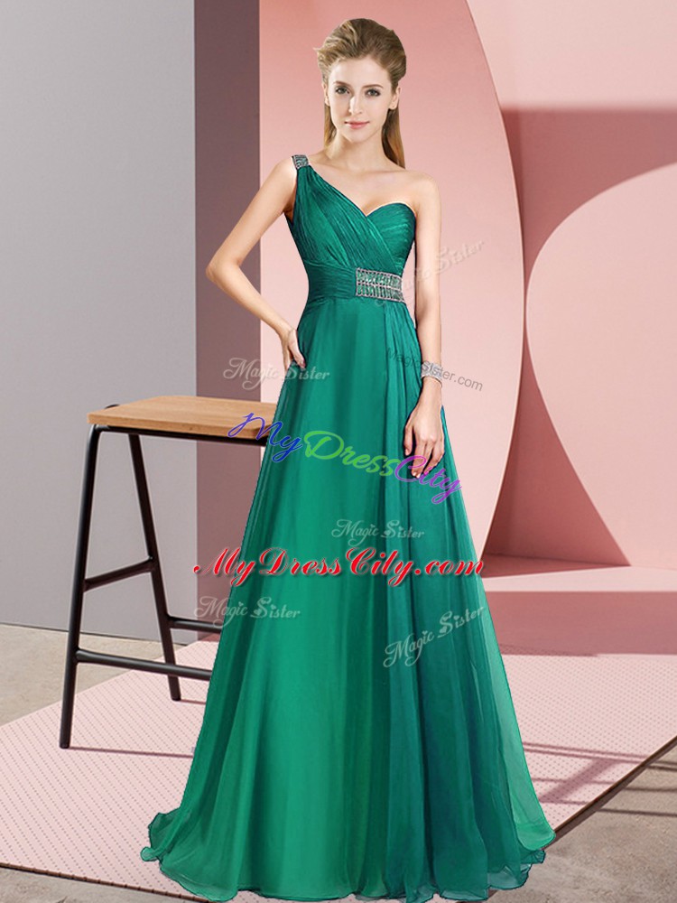 Customized Turquoise Sleeveless Brush Train Beading Evening Gowns