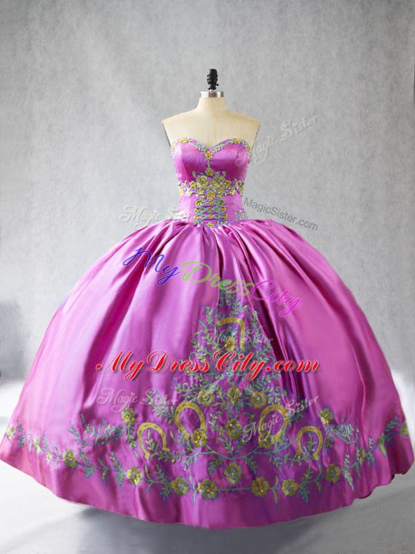 Dynamic Rose Pink Sleeveless Embroidery Floor Length Quinceanera Dress