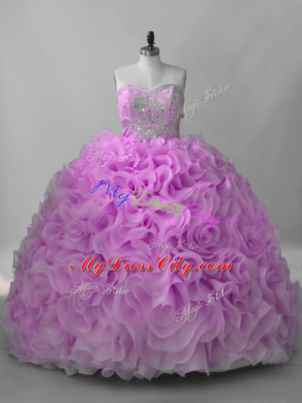 Cute Lilac Sleeveless Beading Lace Up Ball Gown Prom Dress