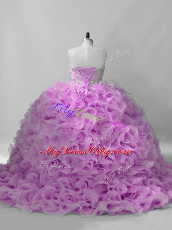 Cute Lilac Sleeveless Beading Lace Up Ball Gown Prom Dress