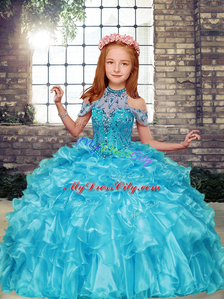 Top Selling Organza Sleeveless Floor Length Little Girl Pageant Dress and Beading and Ruffles