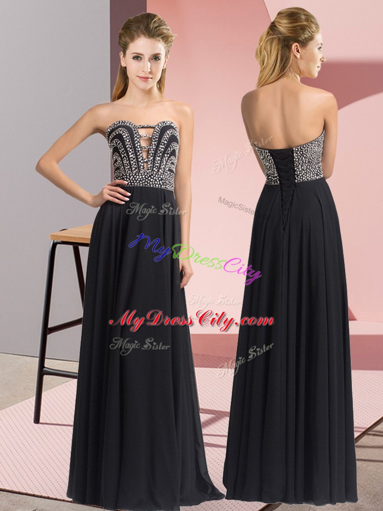 Nice Black Sleeveless Chiffon Lace Up Evening Dresses for Prom and Party