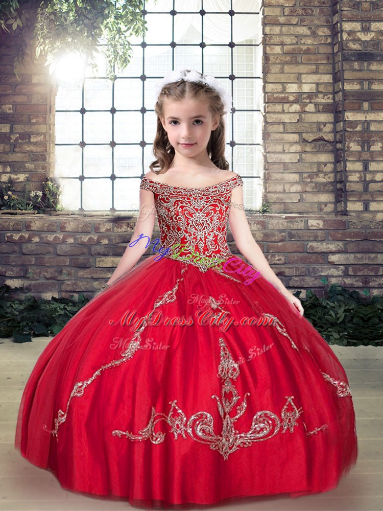 Sleeveless Beading Lace Up Girls Pageant Dresses