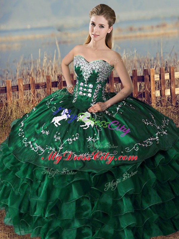 Low Price Floor Length Green Sweet 16 Quinceanera Dress Sweetheart Sleeveless Lace Up