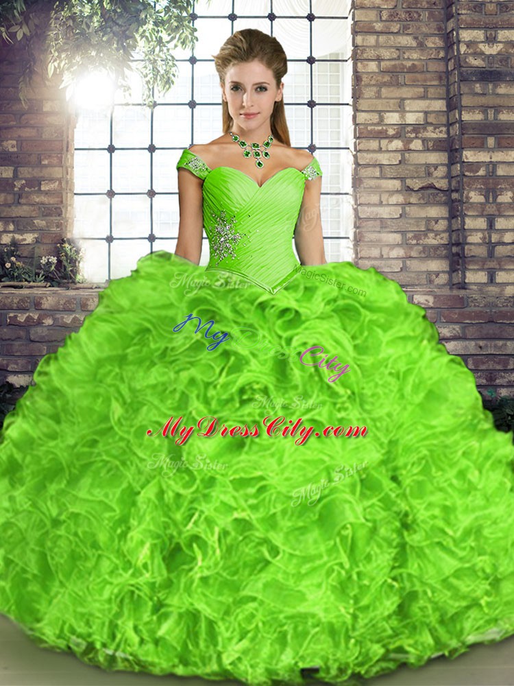 Fine Organza Lace Up Quinceanera Gowns Sleeveless Floor Length Beading and Ruffles