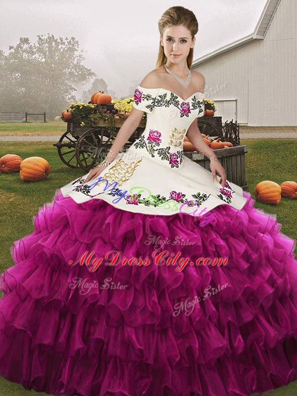 Custom Made Sleeveless Embroidery and Ruffled Layers Lace Up 15 Quinceanera Dress