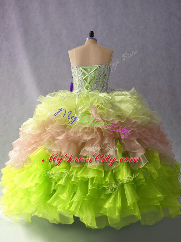 Multi-color Sweetheart Neckline Beading and Ruffles Quinceanera Gowns Sleeveless Lace Up