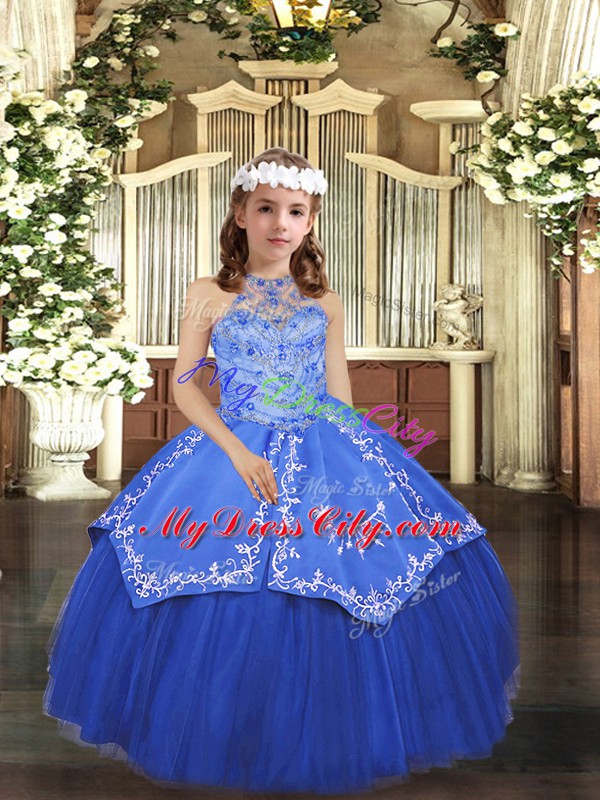 Royal Blue Sleeveless Tulle Lace Up Pageant Dresses for Party and Wedding Party