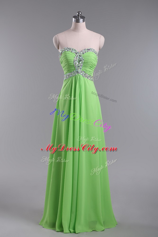 Sophisticated Floor Length Evening Wear Chiffon Sleeveless Beading and Ruching