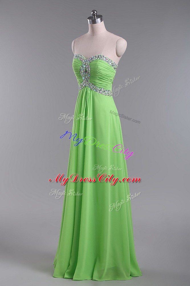 Sophisticated Floor Length Evening Wear Chiffon Sleeveless Beading and Ruching