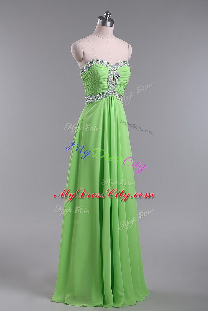 Sophisticated Floor Length Evening Wear Chiffon Sleeveless Beading and Ruching