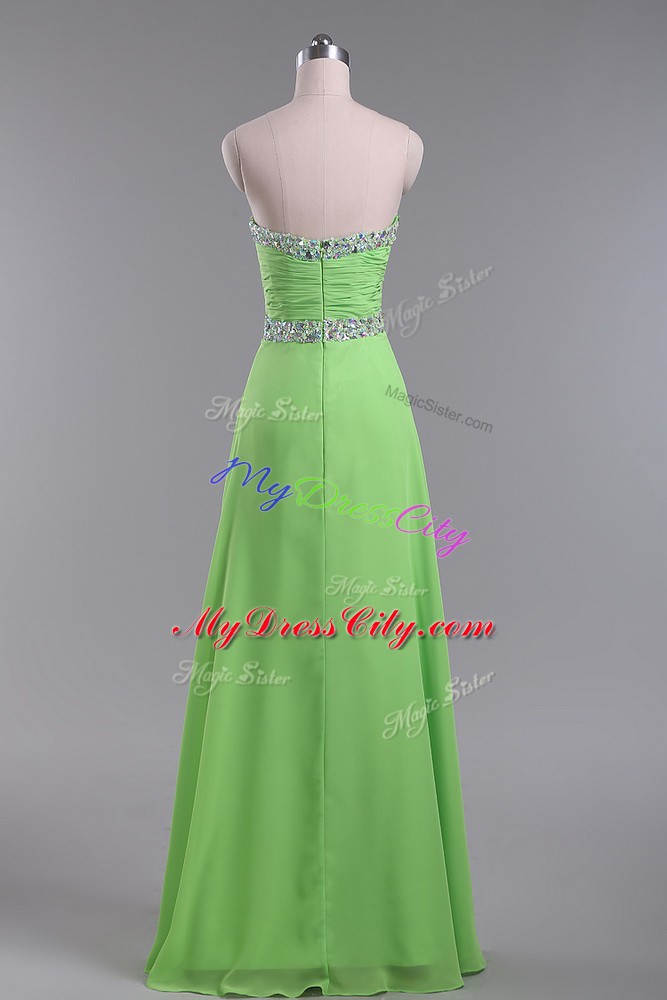 Sophisticated Floor Length Evening Wear Chiffon Sleeveless Beading and Ruching