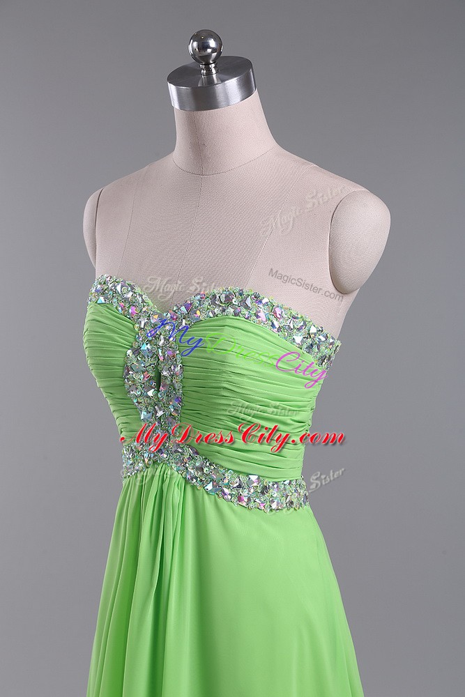 Sophisticated Floor Length Evening Wear Chiffon Sleeveless Beading and Ruching