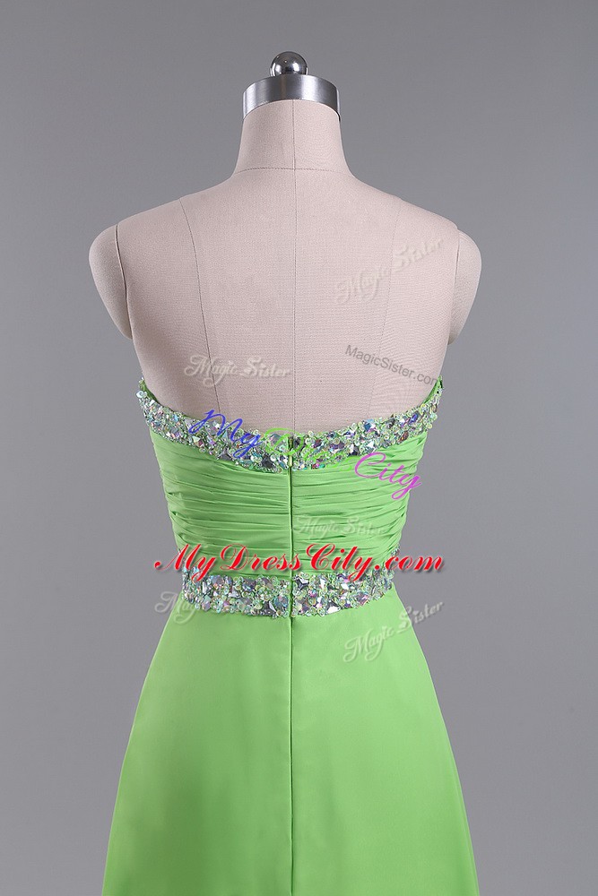 Sophisticated Floor Length Evening Wear Chiffon Sleeveless Beading and Ruching