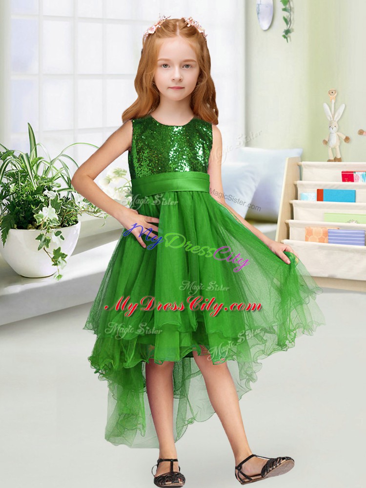 Most Popular Sleeveless Zipper High Low Sequins and Bowknot Flower Girl Dresses for Less