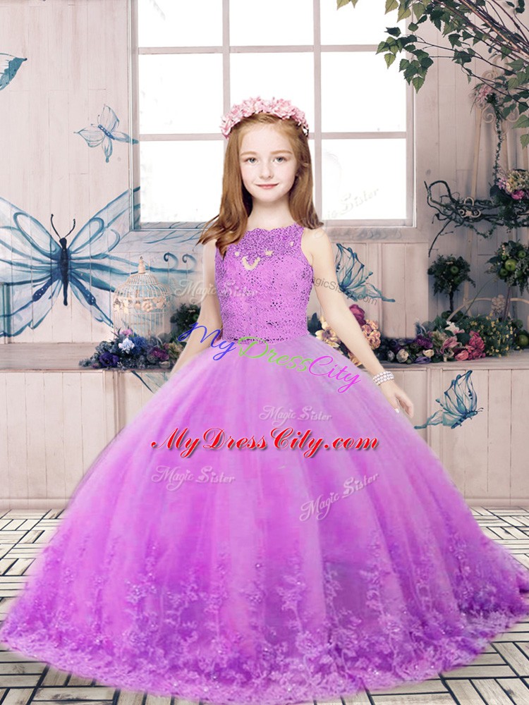 Pretty Sleeveless Lace and Appliques Backless Kids Formal Wear