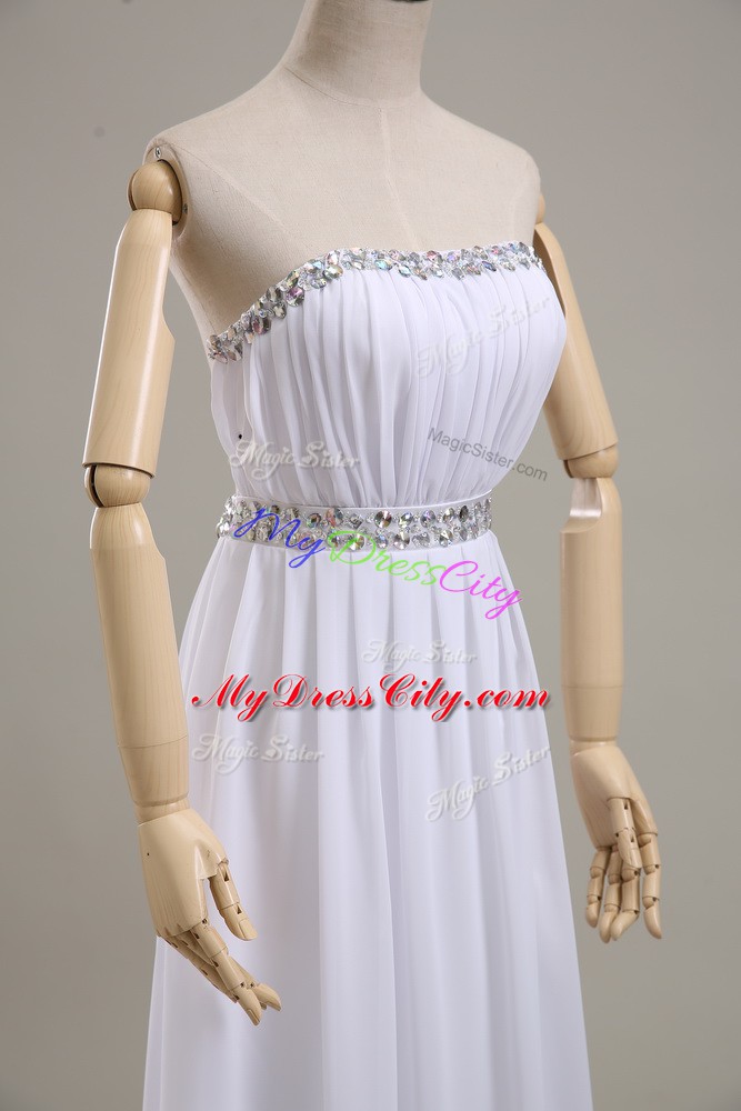 Luxury White Bridal Gown Wedding Party with Beading Strapless Sleeveless Backless