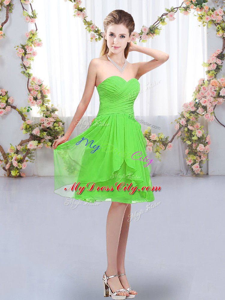 Chic Empire Sweetheart Sleeveless Chiffon Knee Length Lace Up Ruffles and Ruching Bridesmaid Dresses