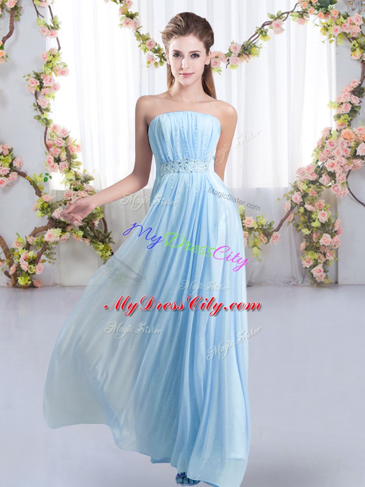 Perfect Baby Blue Sleeveless Chiffon Sweep Train Lace Up Quinceanera Court of Honor Dress for Wedding Party