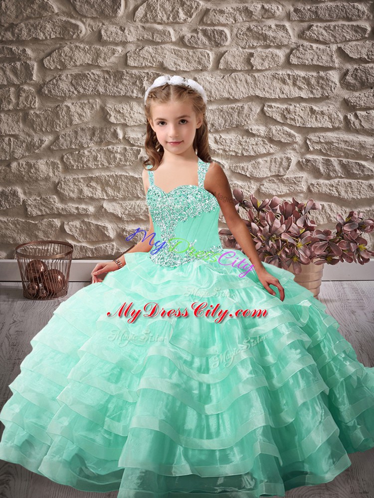 Ball Gowns Sleeveless Apple Green Pageant Dress Brush Train Lace Up