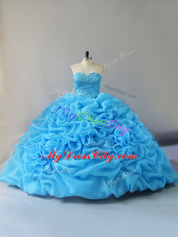 Modest Baby Blue Quinceanera Gowns Sweetheart Sleeveless Court Train Lace Up