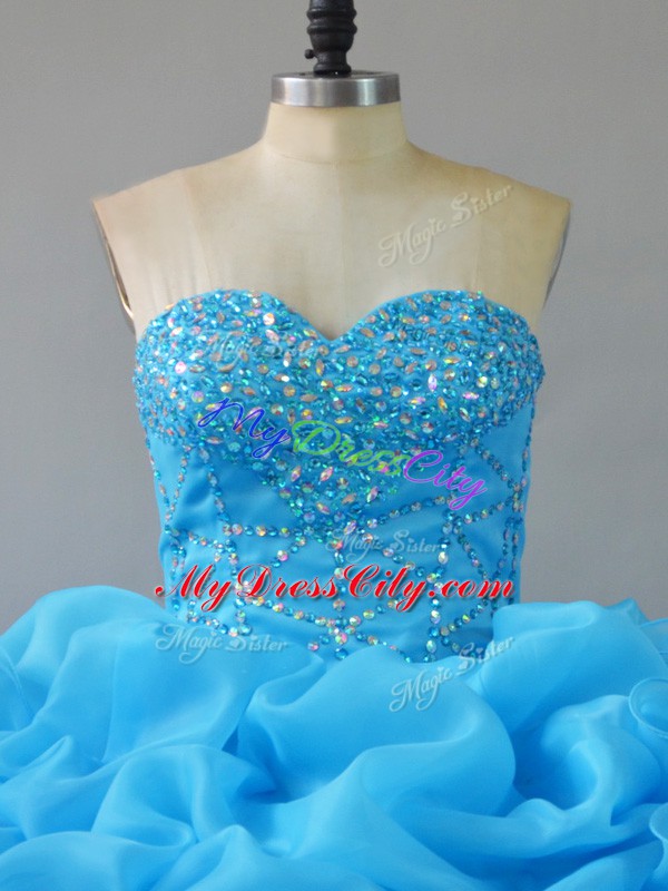 Modest Baby Blue Quinceanera Gowns Sweetheart Sleeveless Court Train Lace Up