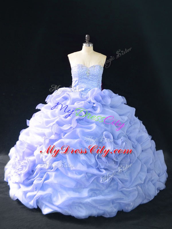 Court Train Ball Gowns Quince Ball Gowns Lavender Sweetheart Organza Sleeveless Lace Up