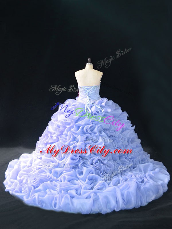 Court Train Ball Gowns Quince Ball Gowns Lavender Sweetheart Organza Sleeveless Lace Up